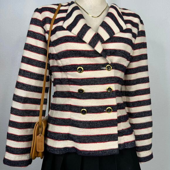 Cabi Nautical Striped Blazer Jacket Navy Red White Double Breasted Preppy Small - Picture 1 of 8